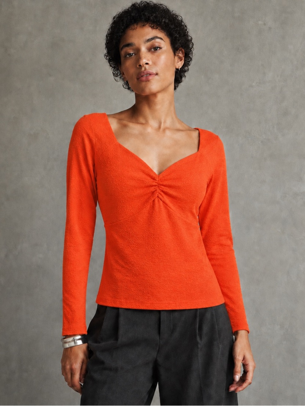 Anthropologie Maeve Orange Textured Sweetheart Twist Front Blouse XL